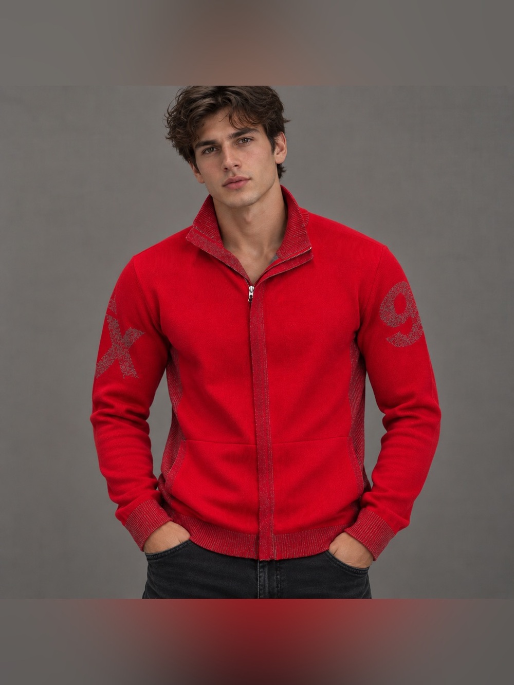 Armani Exchange A|X Men’s Red Full-Zip Sweater – XXL